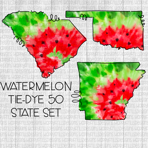 Doodle watermelon tie dye state set all 50 states