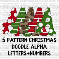 5 pattern set Doodle Christmas Alpha set (including numbers)