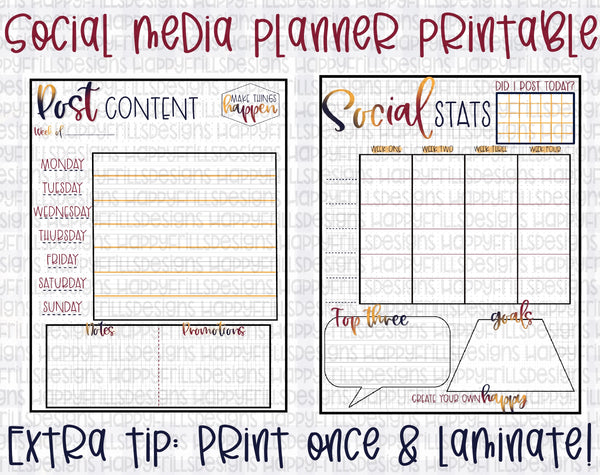 Social Media Manager set of planner printables PDF