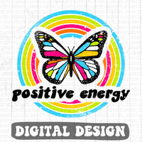Positive Energy Butterfly retro style digital design