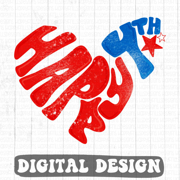 Happy 4th heart retro digital design