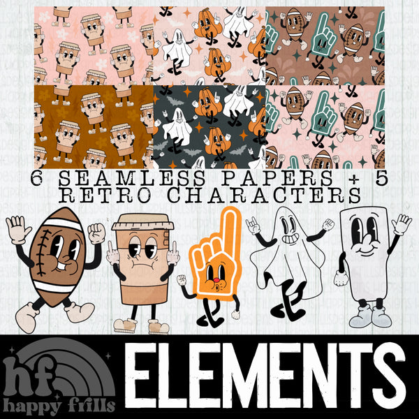 Retro seasonal character & seamless paper element bundle