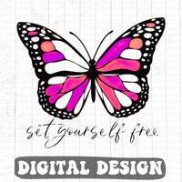 Set yourself free butterfly Retro digital design