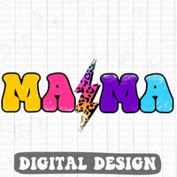 Mama leopard lightening bolt retro style digital design