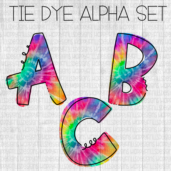 Bright tie dye alpha set 52 separate png files
