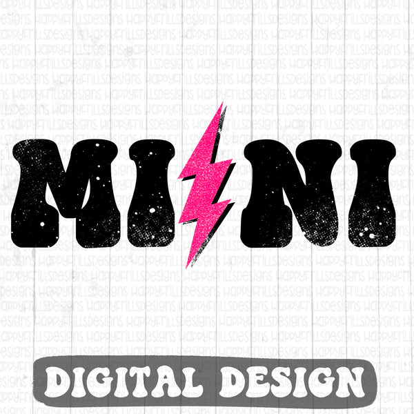 Mini pink lightening bolt retro style digital design