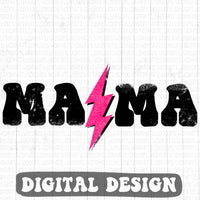 Mama pink lightening bolt retro style digital design