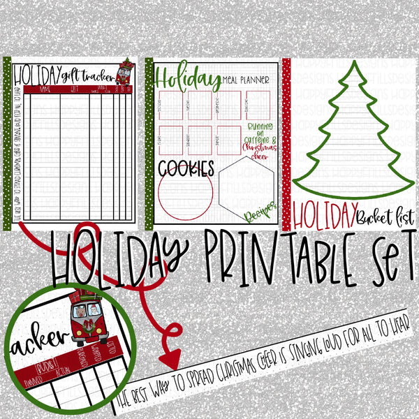 Holiday/Christmas gift tracker, bucket list, meal planner planner printables PDF