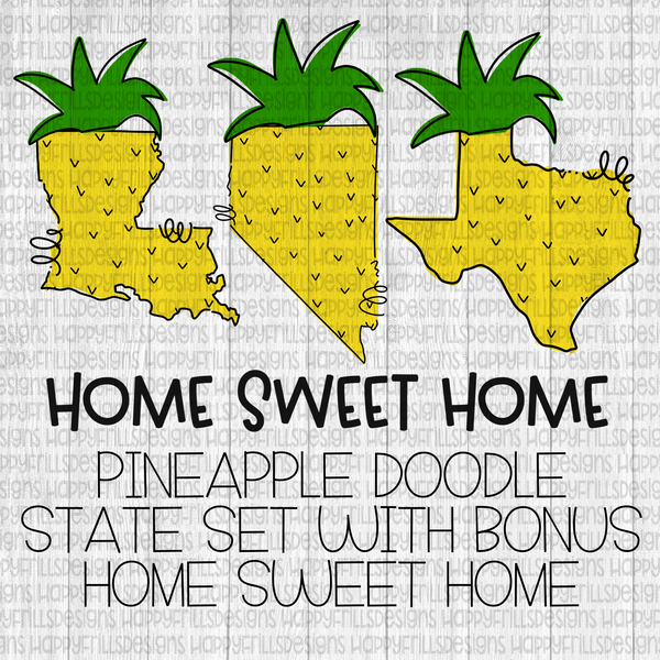 Doodle pineapple state set with bonus home sweet home