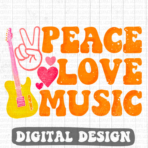 Peace Love Music retro style digital design