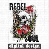Rebel Soul skull with flowers retro digital design