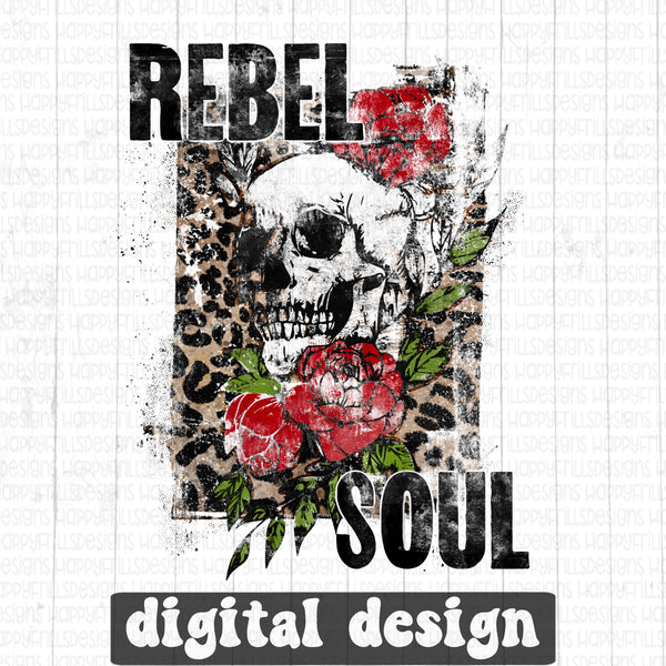 Rebel Soul skull with flowers retro digital design