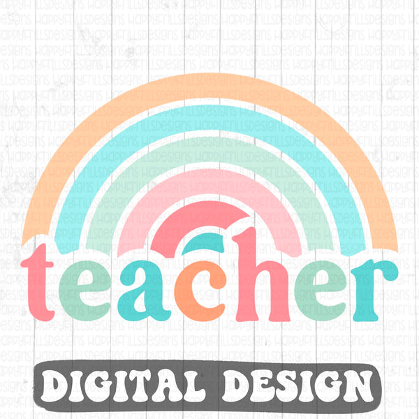 Teacher Rainbow retro style digital design
