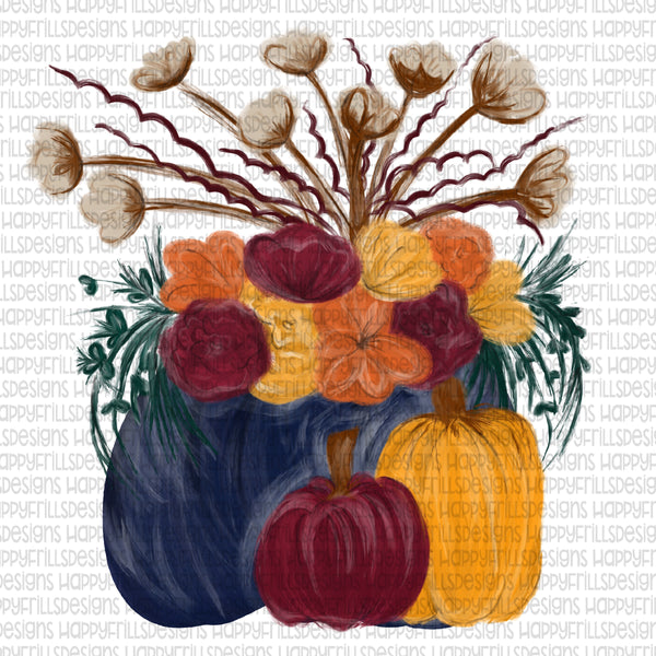 Navy pumpkin with flowers & cotton