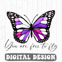 You are free to fly butterfly retro style digital design