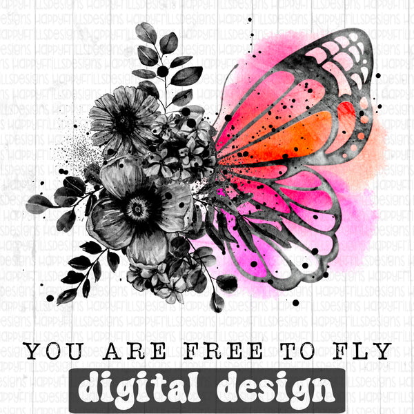 You are free to fly butterfly retro digital design