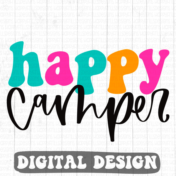 Happy Camper retro style digital design