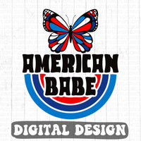 American Babe butterfly retro style digital design