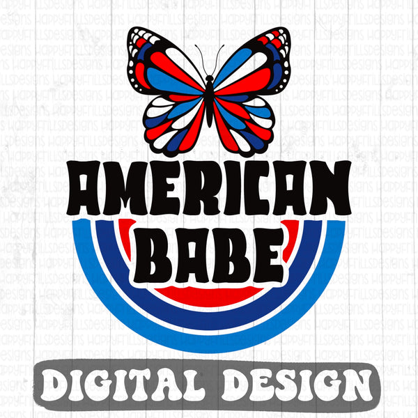 American Babe butterfly retro style digital design