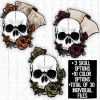 Skull with floral and map accents [Craig Malcom Original]