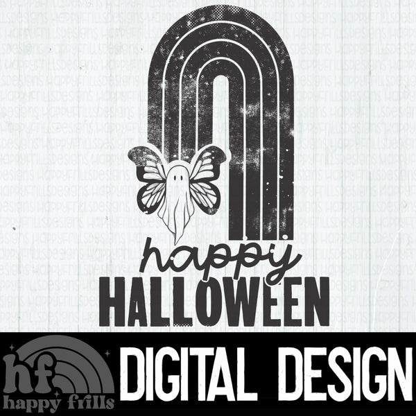 Happy Halloween Ghost Butterfly - DISTRESSED SINGLE COLOR