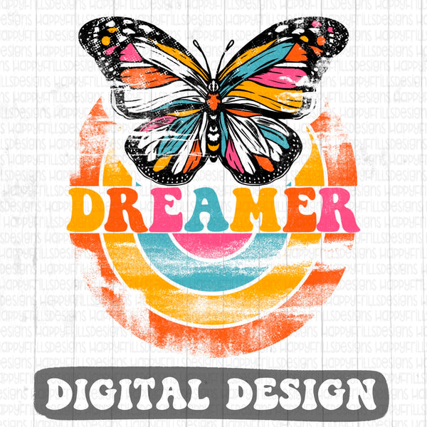 Dreamer Butterfly retro style digital design