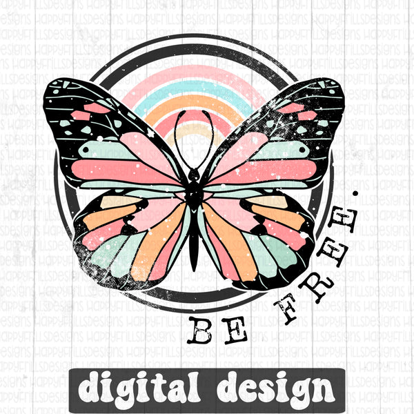 Be free butterfly retro digital design