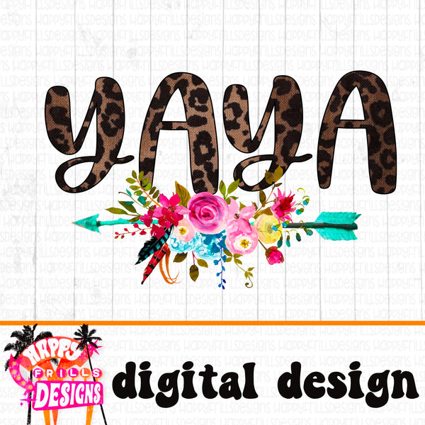 Yaya, leopard & floral png instant download, mama Design for sublimation