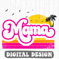 Mama beach scene retro style digital design